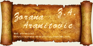 Zorana Aranitović vizit kartica